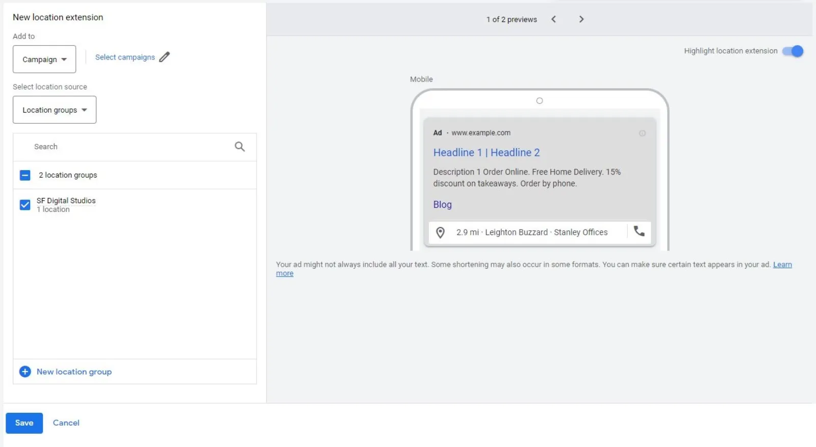 Google Ads Location Extensions
