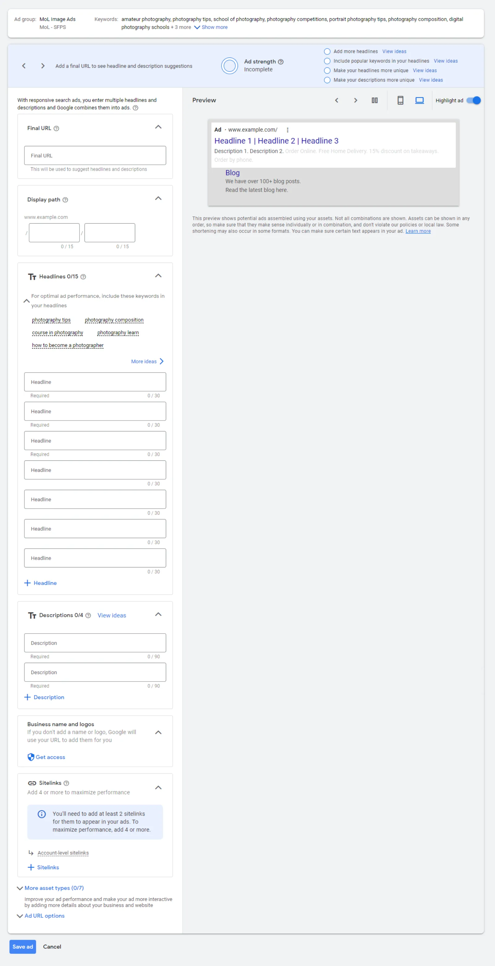 Google Ads Search Ads Campaign