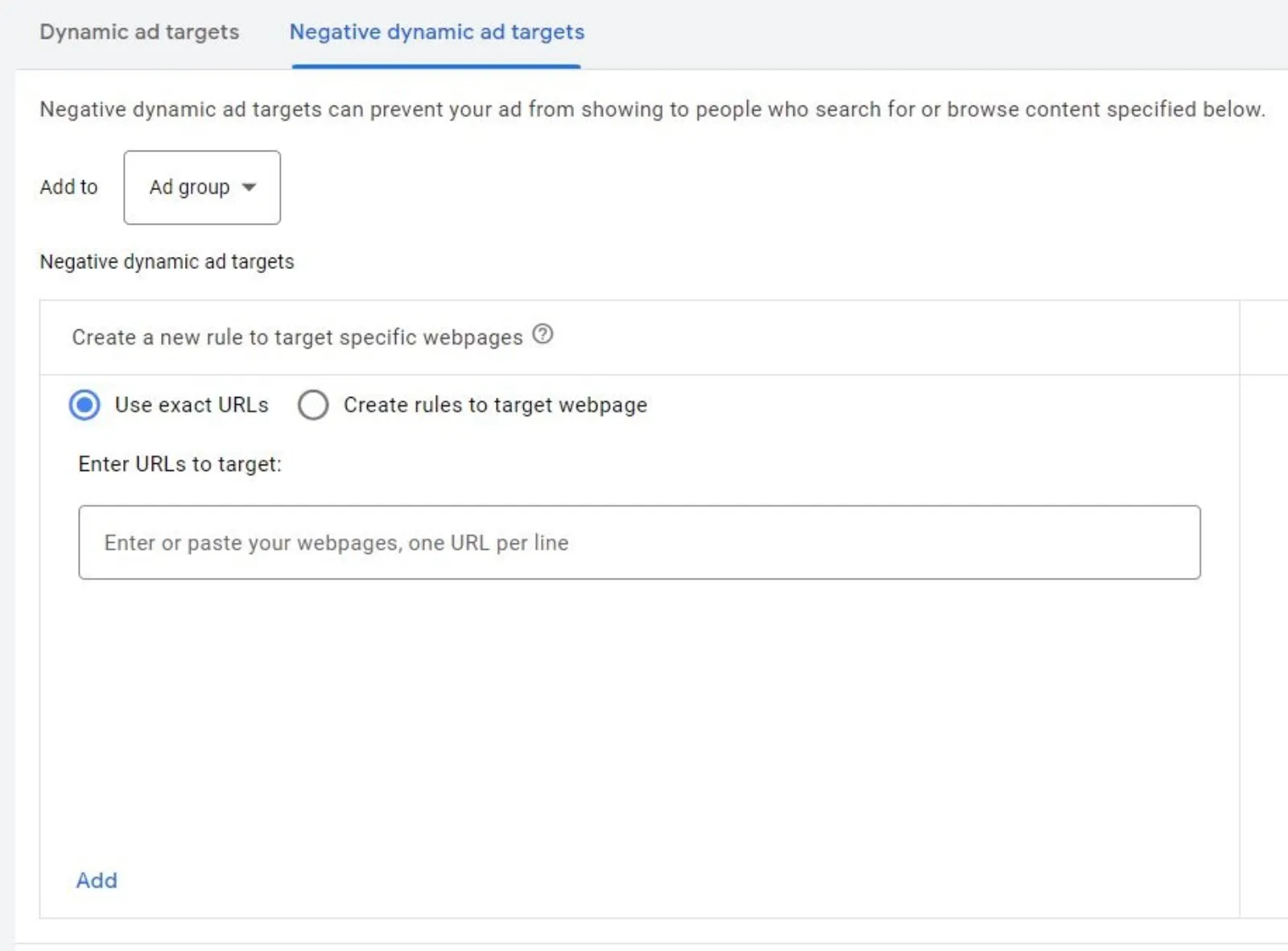 Negative Dynamic Ad Targets