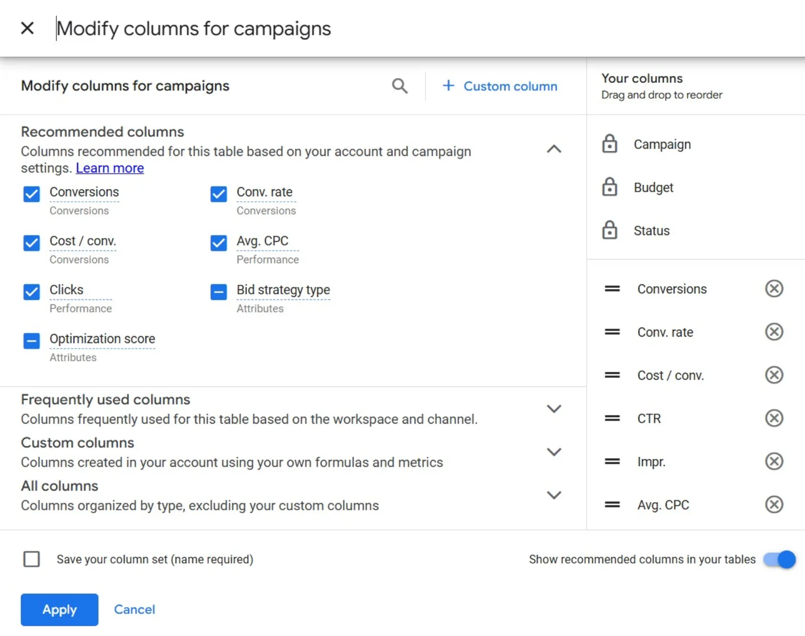 What Are Google Ads Custom Columns