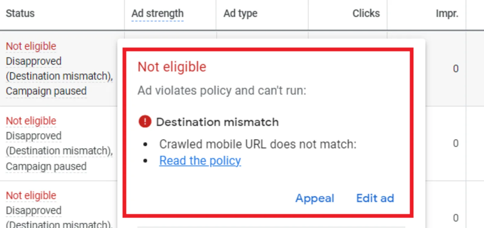 Google Ads Disapproved Destination Not Working