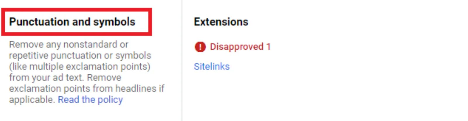 Google Ads Disapproved Punctuation And Symbols Meaning