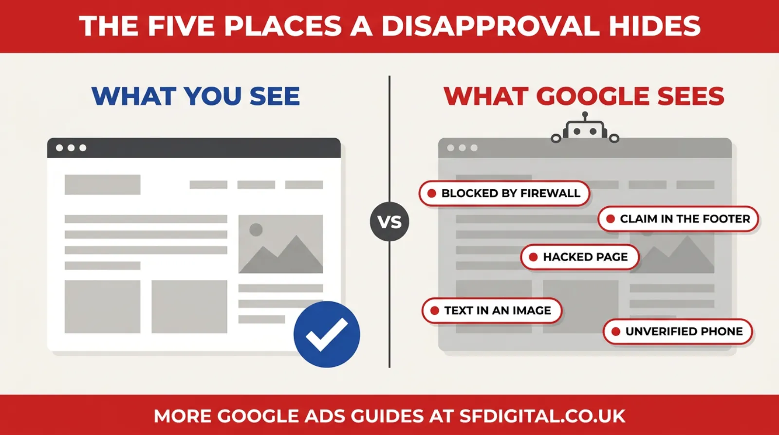 What you see on your website, and what Google's ads checker may see instead.
