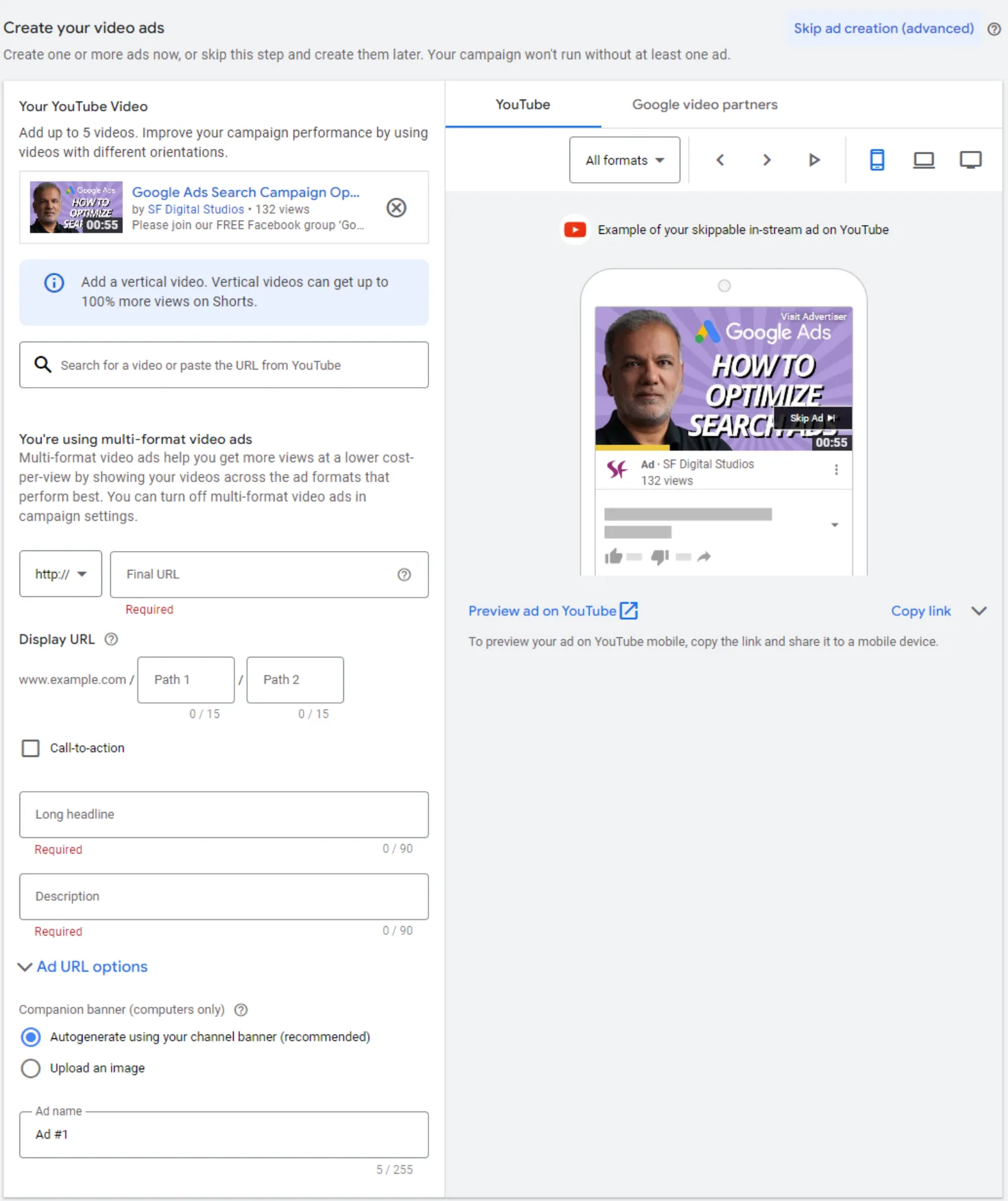 Google Ads Video Campaign Specifications