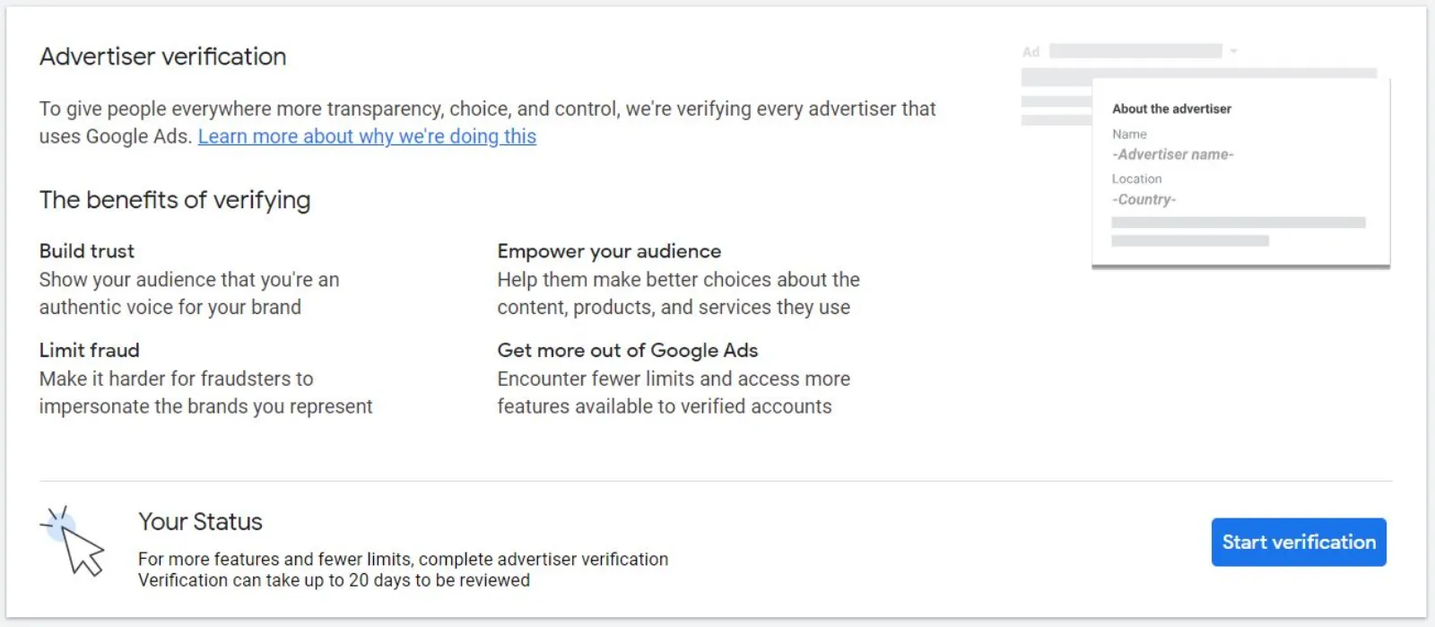 Google Ads Advertiser Verification