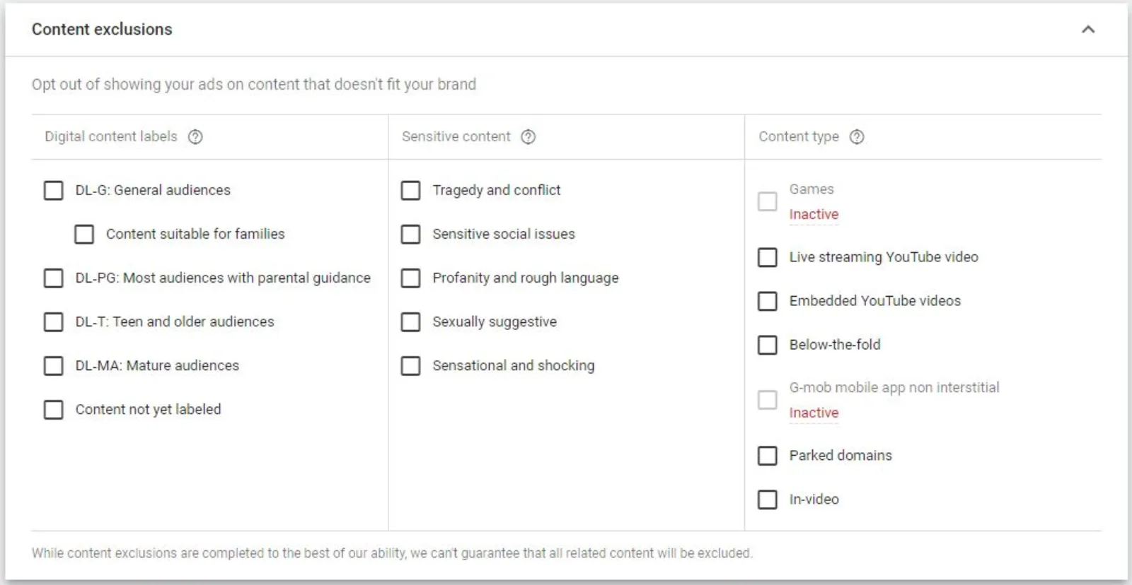 Google Ads Content Exclusions