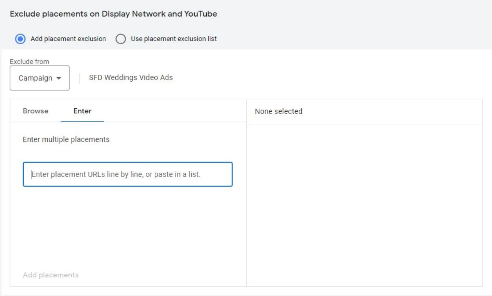Google Ads Placement Exclusion List