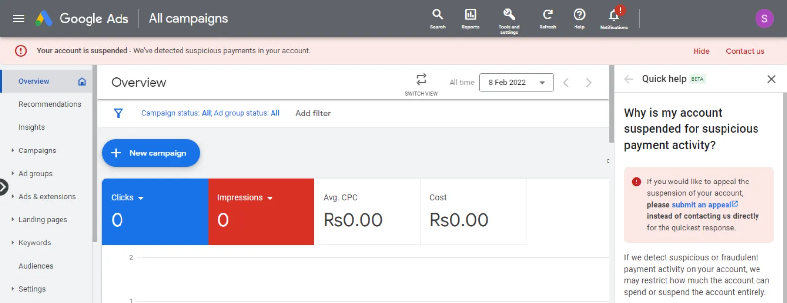 Google Ads Suspended Account