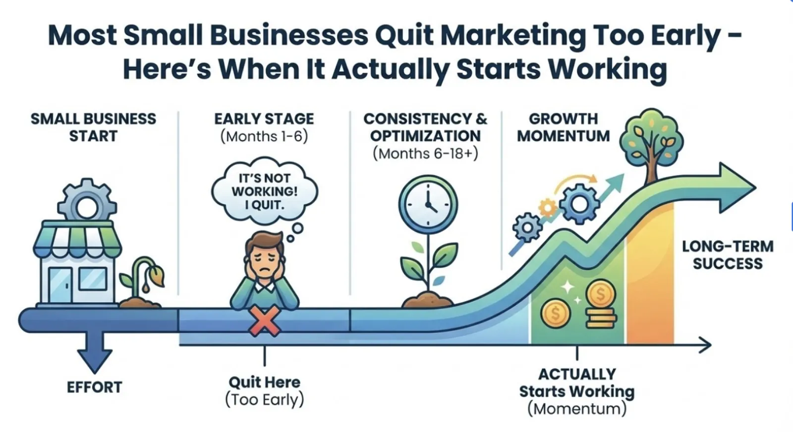 Most Small Businesses Quit Marketing Too Early – Here’s When It Actually Starts Working