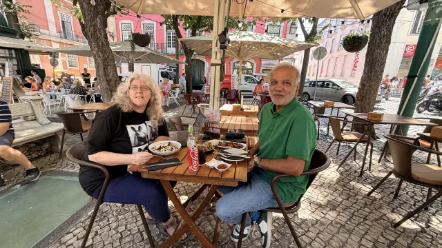 Lunch at an outdoor café table in Lisbon