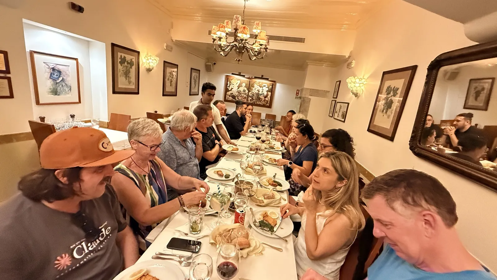 Dinner in Lisbon on the first evening. Half the value of a small group shows up at the table afterwards.