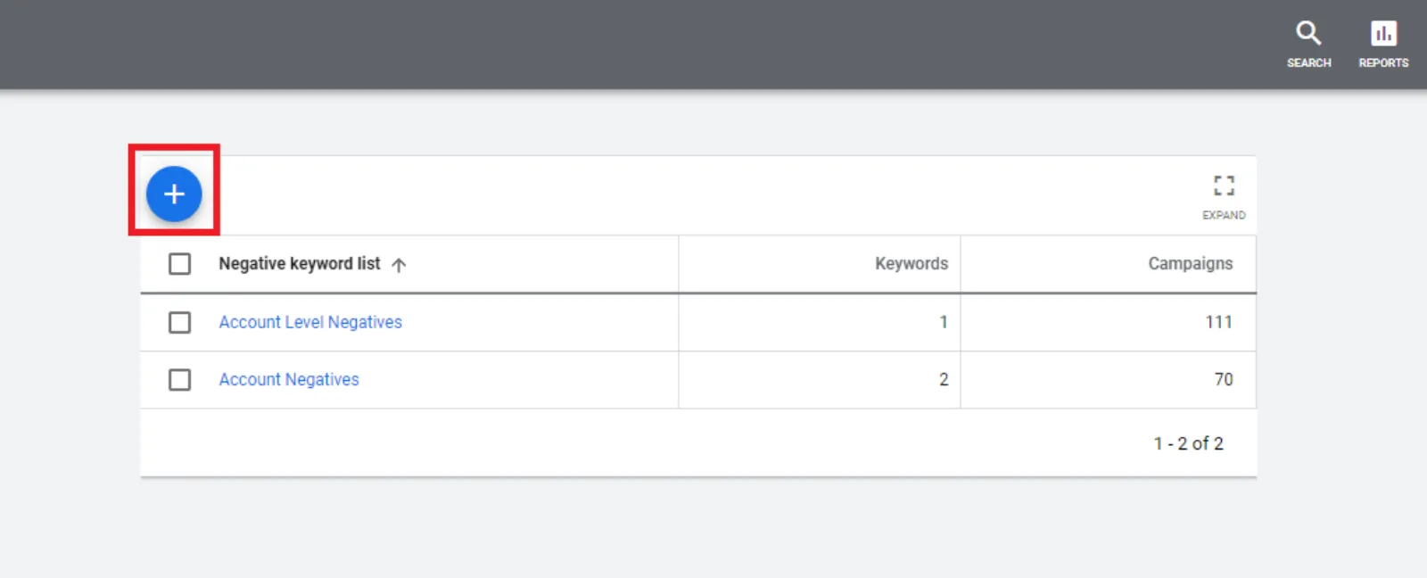Create Negative Keyword List