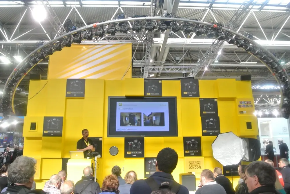 Uzair presenting on the Nikon stage at Focus on Imaging, Birmingham